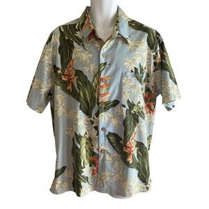 Speedo Hawaiian Shirt Mens 2XL Blue Floral Aloha Camp Button Short Sleeve